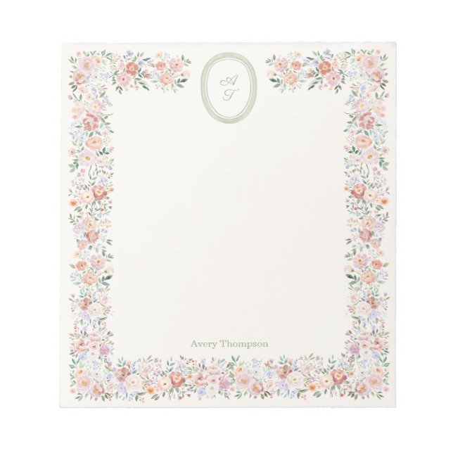 Cottage Bloom Monogramm Notizblock (Vorderseite)