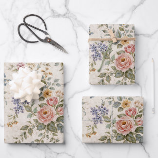 Cottage Blush Blue Floral Pattern Geschenkpapier Set