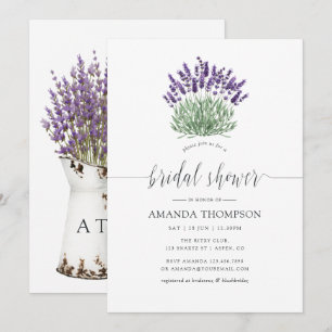 Cottage Chic Watercolor Lavendel Brautparty Einladung