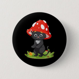 Cottage core Black Cat Pilz Niedliche Frauen Giro  Button
