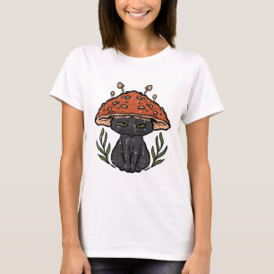 Cottage core Black Cat Pilz Niedliche Frauen Giro T-Shirt