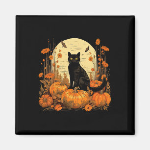 Cottage-Core Floral Black Cat Pumpkins Herbst Herb Magnet