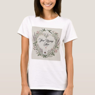 Cottage-Core "Floral Heart & Lovebirds" T - Shirt