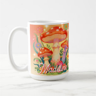 Cottage Core Pilze und Blumen Personalisiert Kaffeetasse
