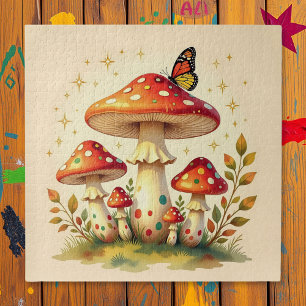 Cottage Core Vintage Pilze und Schmetterling Puzzle