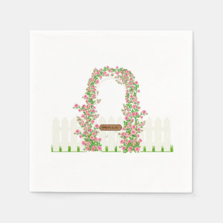 Cottage Garden Floral Arch & White Fence Custom  Serviette