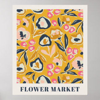 Cottage Garden Inky Floral Flower Market Pattern Poster