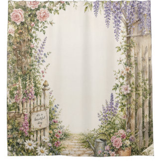 Cottage-Garten-Blumen-Wasserfarben-Duschvorhang Duschvorhang