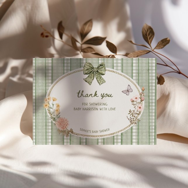 Cottage Green Bow Frame Baby Shower Dankeskarte (Von Creator hochgeladen)
