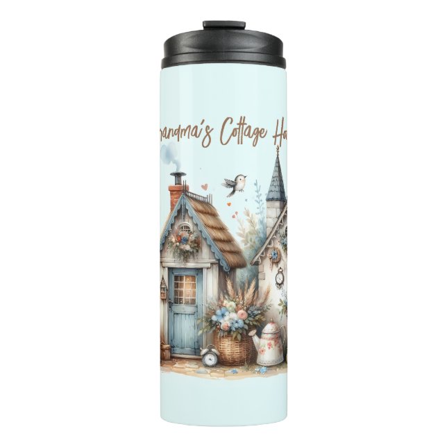 Cottage Haven Florale Häuser Illustration Thermosbecher (Vorderseite)