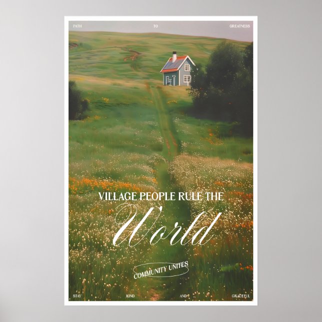 Cottage in Meadow Landscape Art Print Village Poster (Vorne)