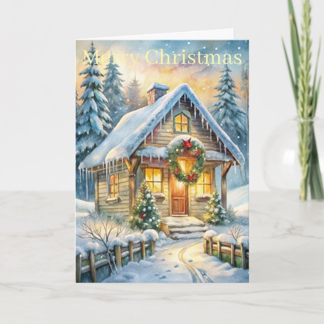 Cottage in woods feiertagskarte (Vorderseite)