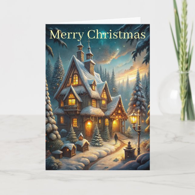 Cottage in woods feiertagskarte (Vorderseite)