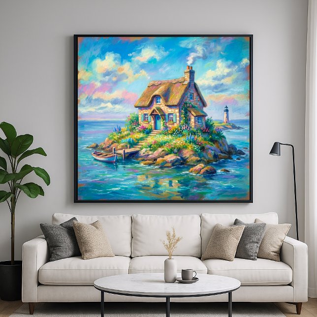 Cottage Island - Pastell-Illustrationsstil Kunst Poster (Von Creator hochgeladen)