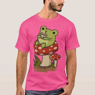 Cottage-Kern Ästhetische Frosch Trinkkaffee in T-Shirt