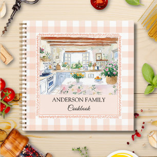 Cottage Kitchen Pfirsich-Gingham-Familienrezept Notizbuch