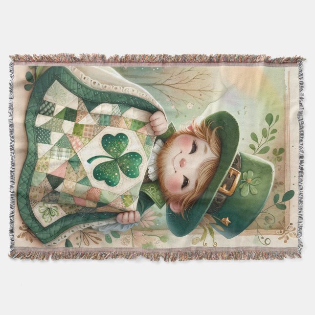 Cottage Leprechaun Patchwork Quilt Scene Decke (Vorderseite)