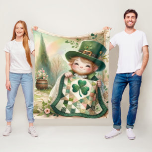 Cottage Leprechaun Patchwork-Quilt-Szene Fleecedecke