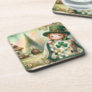 Cottage Leprechaun Patchwork-Quilt-Szene Getränkeuntersetzer