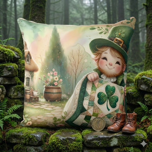 Cottage Leprechaun Patchwork Quilt Szene Kissen