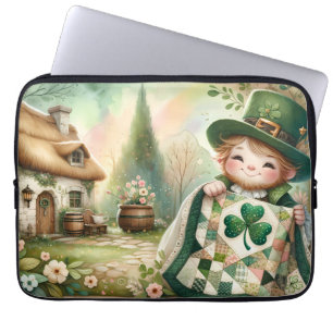 Cottage Leprechaun Patchwork-Quilt-Szene Laptopschutzhülle