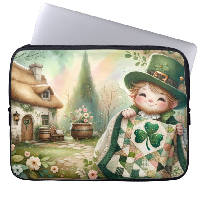 Cottage Leprechaun Patchwork-Quilt-Szene Laptopschutzhülle (Vorderseite)
