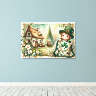 Cottage Leprechaun Patchwork Quilt Szene Leinwanddruck