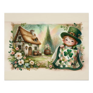 Cottage Leprechaun Patchwork-Quilt-Szene Poster