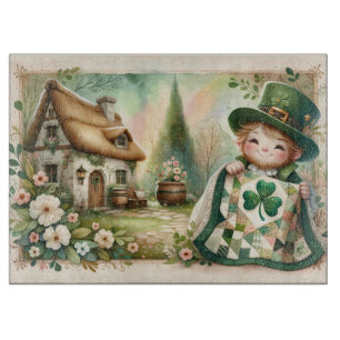 Cottage Leprechaun Patchwork Quilt Szene Schneidebrett