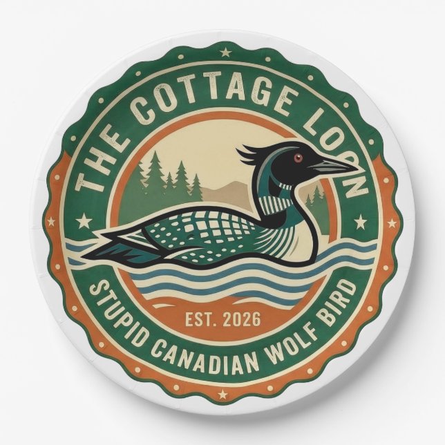 Cottage Loon Dummer Kanadischer Wolf Vogel  Pappteller (Vorderseite)