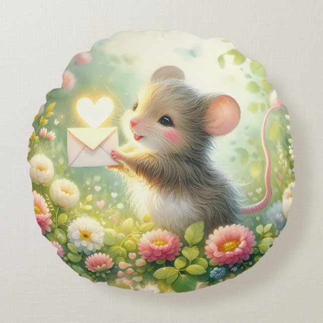 Cottage Mouse Love Letter Meadow Rundes Kissen (Vorderseite)