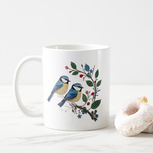 Cottage Quilling Effect Birds on a vine Kaffeetasse (Mit Donut)