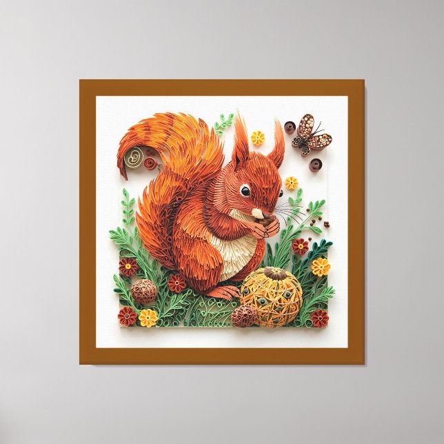 Cottage Quilling effect Red Squirrel in Autumn Leinwanddruck (Vorderseite)