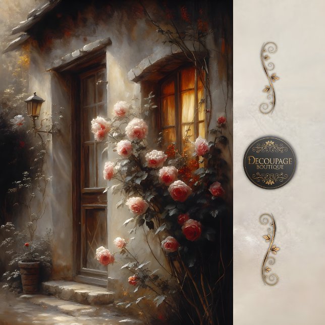 Cottage Rose Entrance Decoupage Seidenpapier (Cottage Rose Entrance Decoupage Tissue Paper)