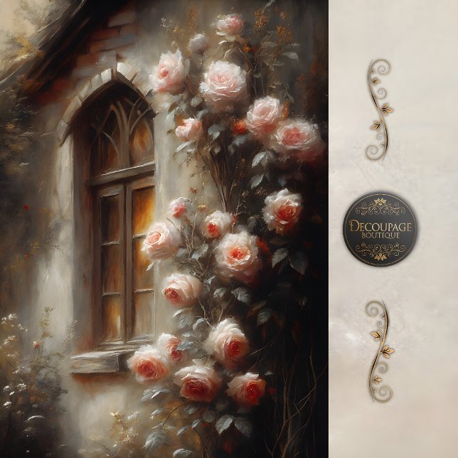 Cottage Rose Window Light Decoupage Seidenpapier (Cottage Rose Window Light Decoupage Tissue Paper)