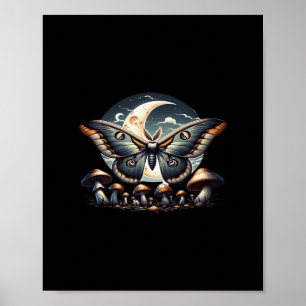 Cottage Whimsigoth Moth Pilze im Mondschein Poster