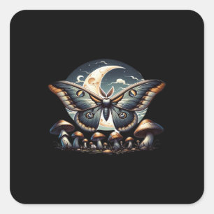 Cottage Whimsigoth Moth Pilze im Mondschein Quadratischer Aufkleber