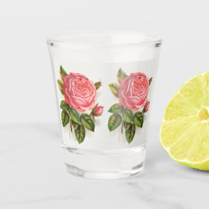 Cottagecore Antike Illustration Rosa Rosenblüten Schnapsglas