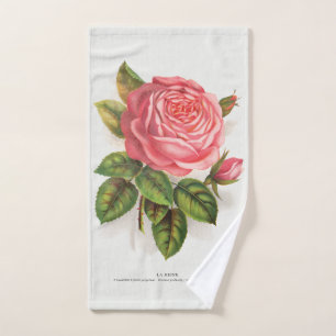 Cottagecore Antike Pink-Rose Blumenillustration Badhandtuch Set