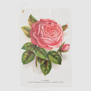 Cottagecore Antike Pink-Rosen-Blumenillustration Golfhandtuch