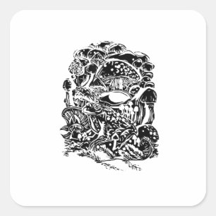 Cottagecore-Ästhetik-Frosch-Pilz-Goblincore-Kunst Quadratischer Aufkleber