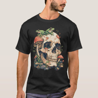 Cottagecore-Ästhetik-Frosch-Pilz-Totenkopf T-Shirt