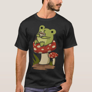 Cottagecore-Ästhetik Frosch trinkt Kaffee Tee In