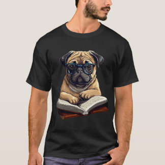 Cottagecore-Ästhetik Hund Pug liest Buch T-Shirt