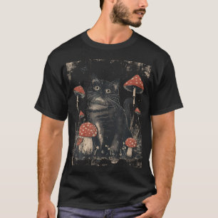 Cottagecore-Ästhetik-Katze sitzt auf Fliegenpilz-P T-Shirt