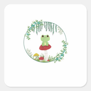 Cottagecore-Ästhetik Kawaii Frosch Goblincore Süß  Quadratischer Aufkleber