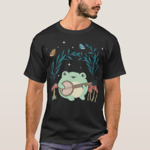 Cottagecore-Ästhetik Kawaii-Frosch spielt Banjo-Gi T-Shirt