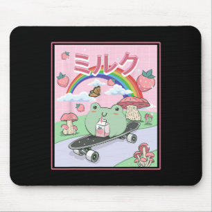 Cottagecore-Ästhetik-Skateboard-Frosch trinkt Mousepad