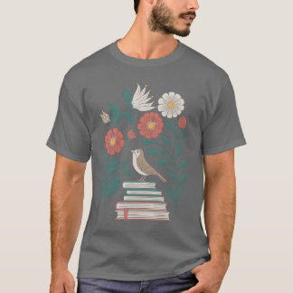 CottageCore Bird on Books with Blume Delight fame T-Shirt