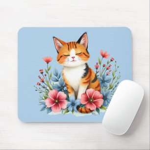 Cottagecore-Blumen-Katze Serene Feline Botanik Mousepad